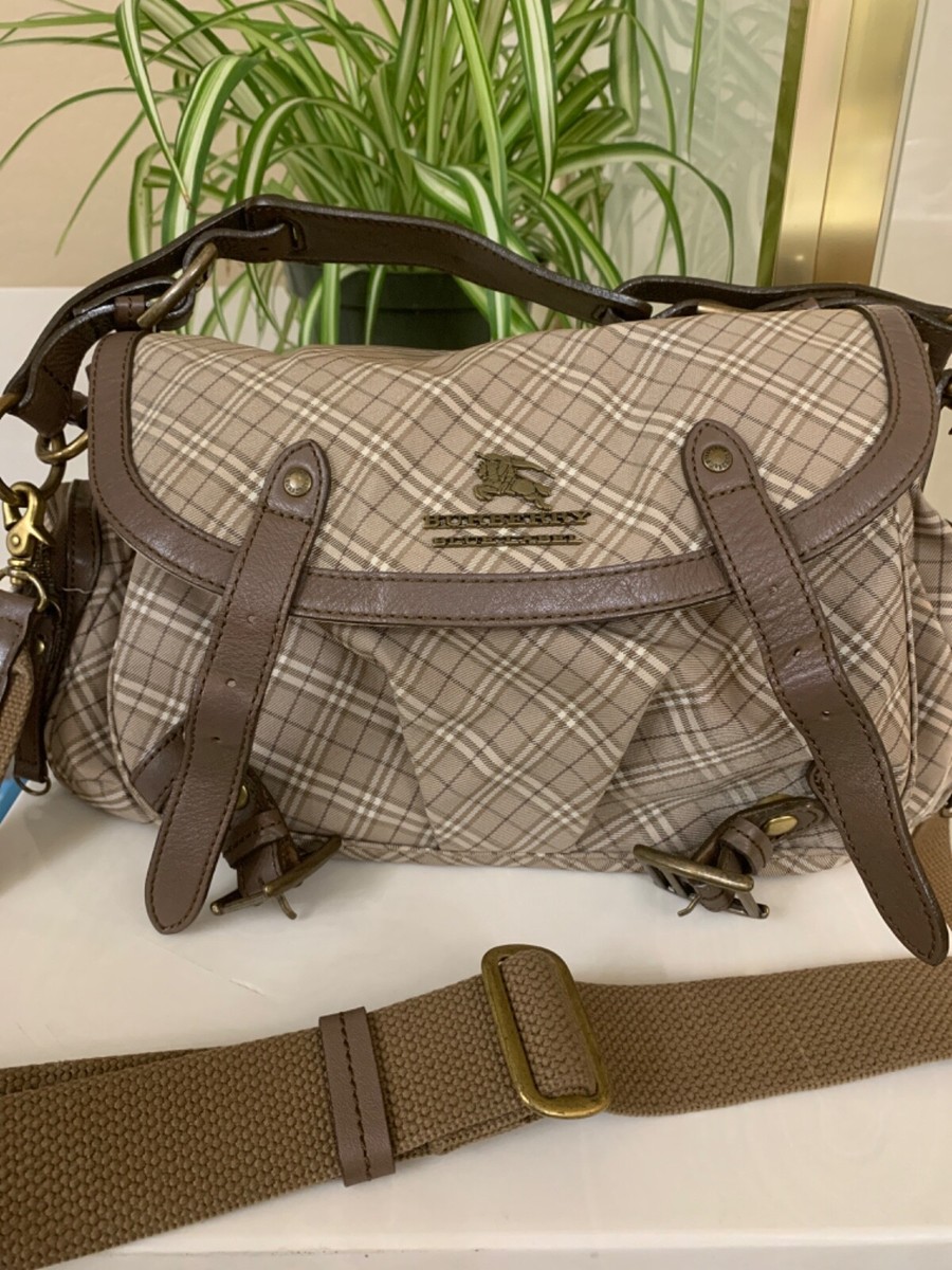 BURBERRY BLUE LABEL Brown Nylon Canvas Leather Shoulder Bag with