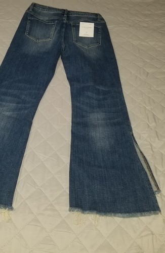 Flying Monkey,Black Label, Split Hem, Flare, Mid Rise Jeans Size 30 Navy Blue - Picture 4 of 9