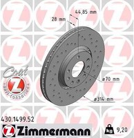 2X Zimmermann 430.1499.52 Bremsscheibe FüR Cadillac Opel Saab