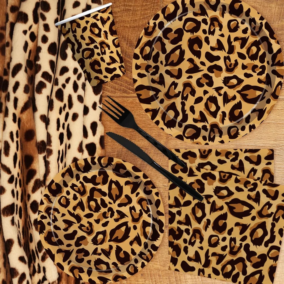 Тарелки и салфетки с леопардовым принтом товары для вечеринок — декор для дня рождения с гепардовым принтом - Изображение 4 из 4