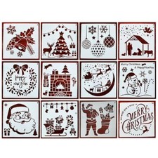 Pack of 12 Large Hollow-out Christmas Painting PET Stencil Set Tool