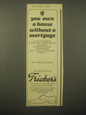 1966 Tricker's Shoes Ad - If you own a house without a mortgage