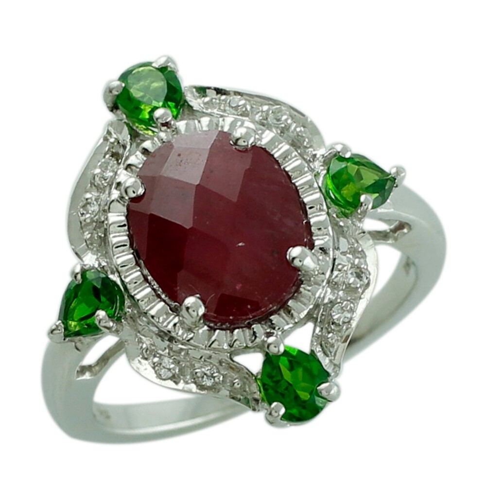 Anillo de cóctel de piedras preciosas Ruby Gf talla 7 oro blanco 10k joyería india para niñas