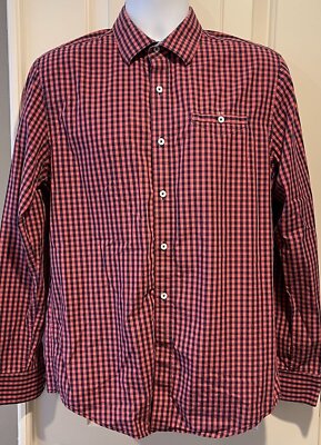 Flag & Anthem Blue Pink Check Cotton Button Down Business Casual Shirt - Medium