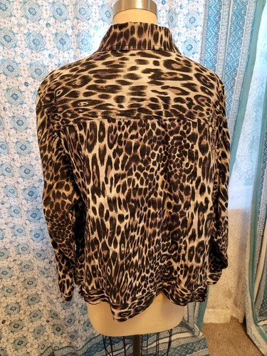 SAINT TROPEZ WEST 3X Jacket 100% Linen Button Down Leopard Print Plus Size - Picture 2 of 8