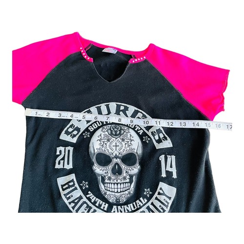 Vance Biker Wear Sturgis 2014 T-Shirt Girls XL Black Pink Skull 30" Chest - Picture 4 of 5