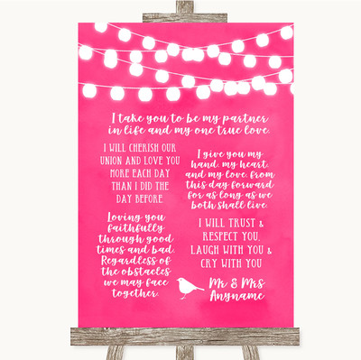 Heiß Fuchsia Rosa Aquarell Lichter Romantische Gelübde Personalisiert Hochzeit Schild