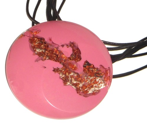 Sobral Orlando Opaque Pink Copper Metalique Large Pendant Artist Made Necklace - Picture 5 of 9