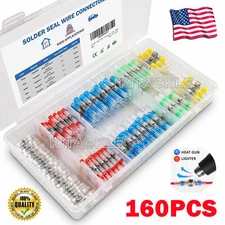 160Pcs Solderstick Waterproof Solder Wire Connector Terminals Shrink Butt Sleeve