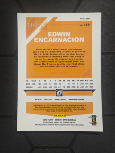2019 Panini Donruss Optic Baseball Pink Lazer Prizm Edwin Encarnacion 144/199 - Picture 2 of 2
