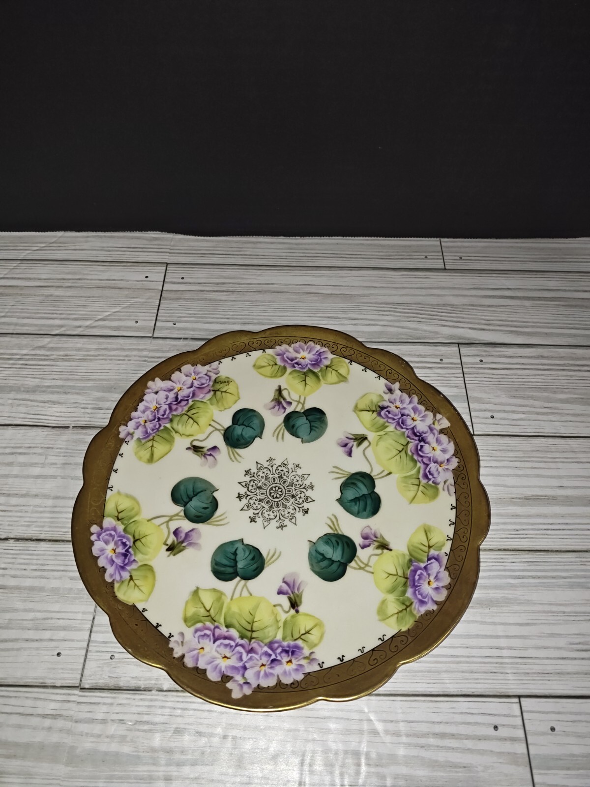 Vintage Hand-Painted Vienna China Luncheon Plate with Purple Flowers and Gold