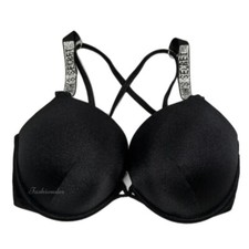 Victorias Secret Swim Bombshell Shine Strap Add-2-Cup Push Up Bikini Top Black