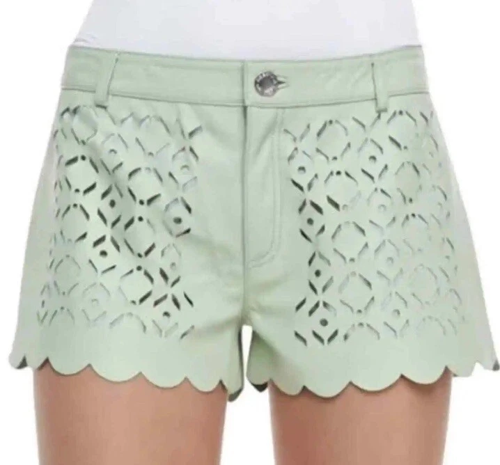 Rebecca Minkoff 皮革 Tondero 短裤芦荟 6 全新带标签 328 美元 — 第 2/4 张图片