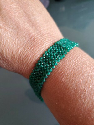 Colleen Lopez Green Onyx Faceted Bead 925 Silver Bracelet 7'' HSN NWOT 