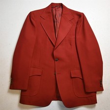 Vtg 70s USA Made 40R Red Polyester Gold Button Blazer Suit Jacket Sport Coat