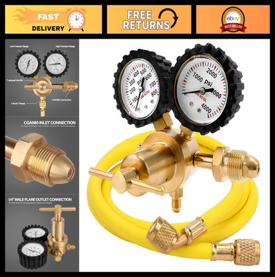 Nitrogen Regulator 0-800 PSI, 60'' Hose, CGA580 Inlet, 1/4'' Male Flare Outlet