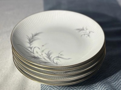 Thomas Germany Porcelain Coupe Soup Bowls 8  Set of 6 Floral Fern Ribbed Rim EUC