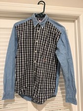 Vtg 90s Tommy Hilfiger Mens Shirt Sz M Plaid Chambray Long Sleeve Button Down