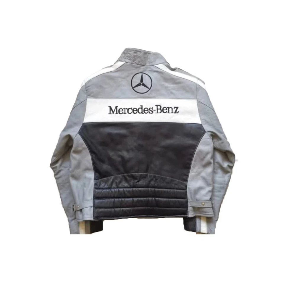 Men's Mercedes Benz F1 Racing Vintage Leather Nascar Jacket, Formula 1 - Image 2 of 3
