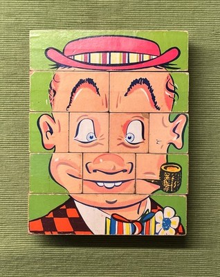 VINTAGE CHANGEABLE CHARLIE Wooden Funny Face Changing Puzzle Blocks