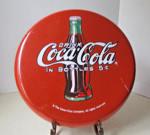Vintage Coca Cola Metal Button Sign Tacker Type 12x1 in