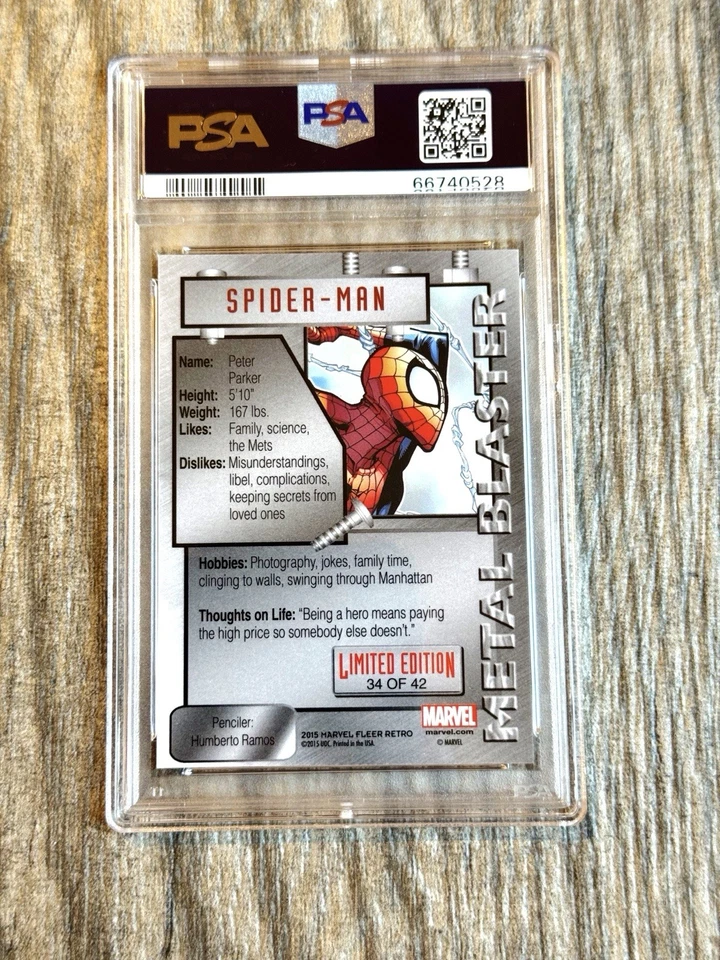 PSA 10 GEM LOW POP 8 RARE | 2015 PANINI FLEER RETRO MARVEL METAL SPIDER-MAN #34 - Image 2 of 2
