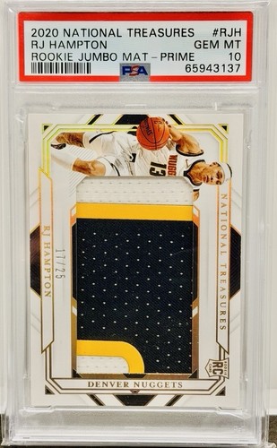 2020  National Treasures Rookie Jumbo Materials Prime /25 RJ Hampton PSA 10