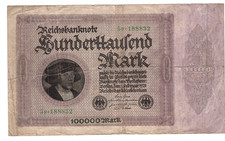 Feb 1923 - Deutschland 100,000 Mark - 6-digit Serial Number