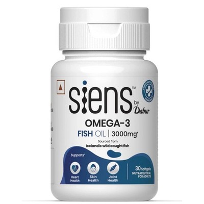 Siens By Dabur Omega-3 Fish Oil 3000mg 30 Softgels For Heart Skin Joint Health