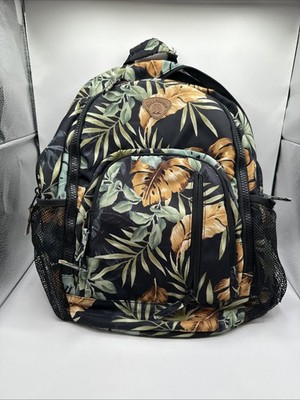 Billabong Backpack - Black Green Brown Tropical Hawaiian Floral EUC