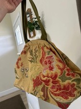 Atenti USA Made Floral Tapestry Tote Olive Velvet Handles