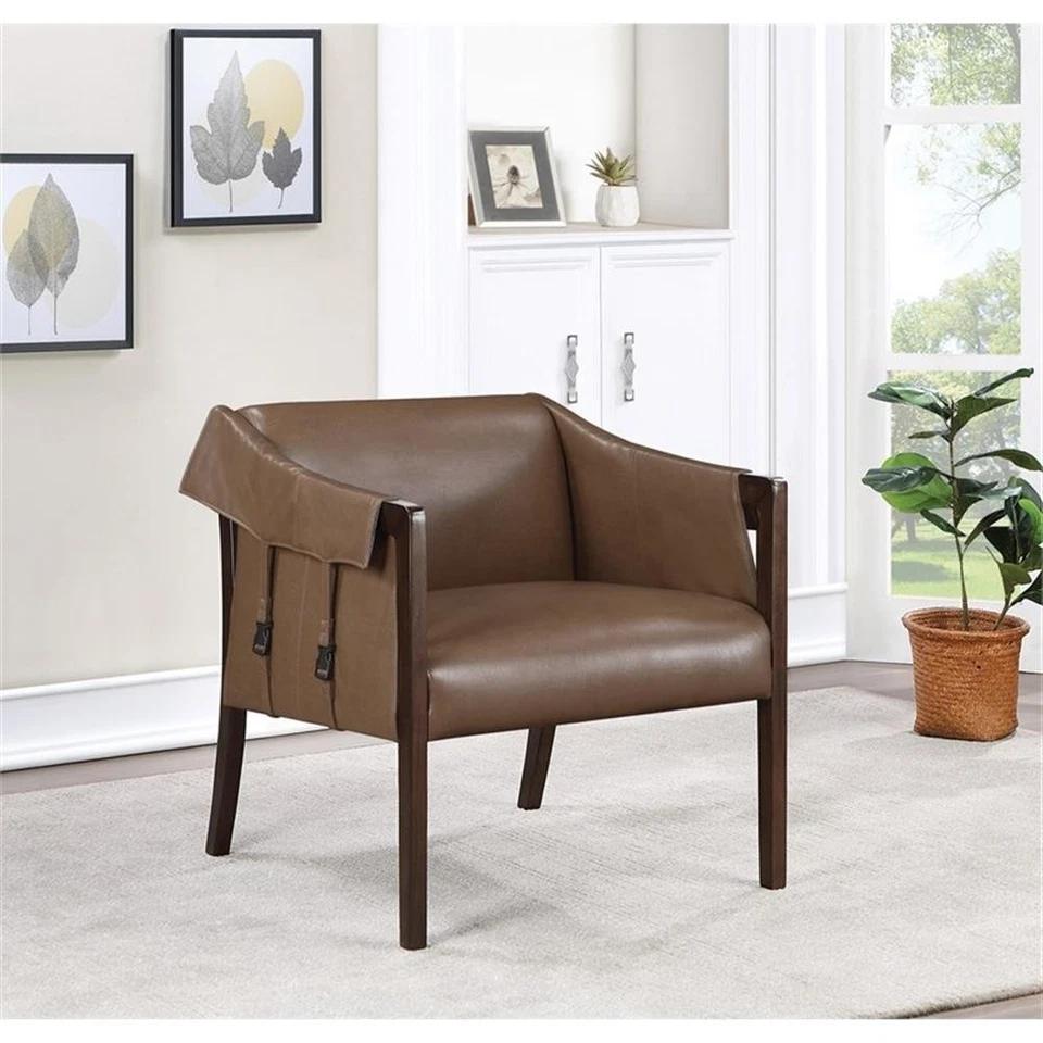 Parkfield Accent Chair in Molasses Brown  Faux Leather with Walnut Frame Foto 2 de 4