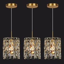 Modern K9 Crystal Pendant Lights Kitchen Island Set of 3,Gold Chandeliers for...