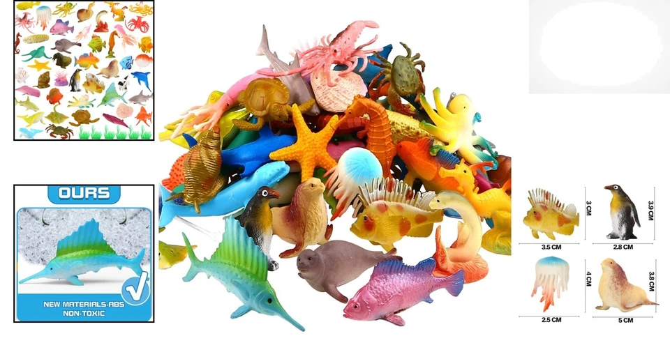 Pack Realista 52 Figuras de Animales Subacuáticos - Ideal para Baño, Regalos y Aprendizaje Foto 2 de 4