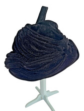 Vintage Velvet Pill Box Fascinator Black Lined 1960's Hat Art Deco