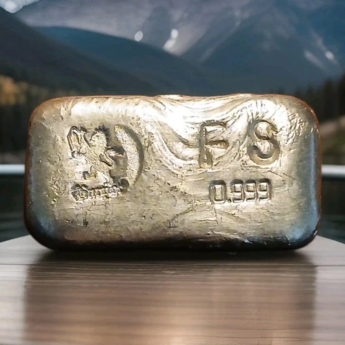 1.953  Troy Ounces Of .999 Silver Bullion  Poured Bar With Cooling Lines