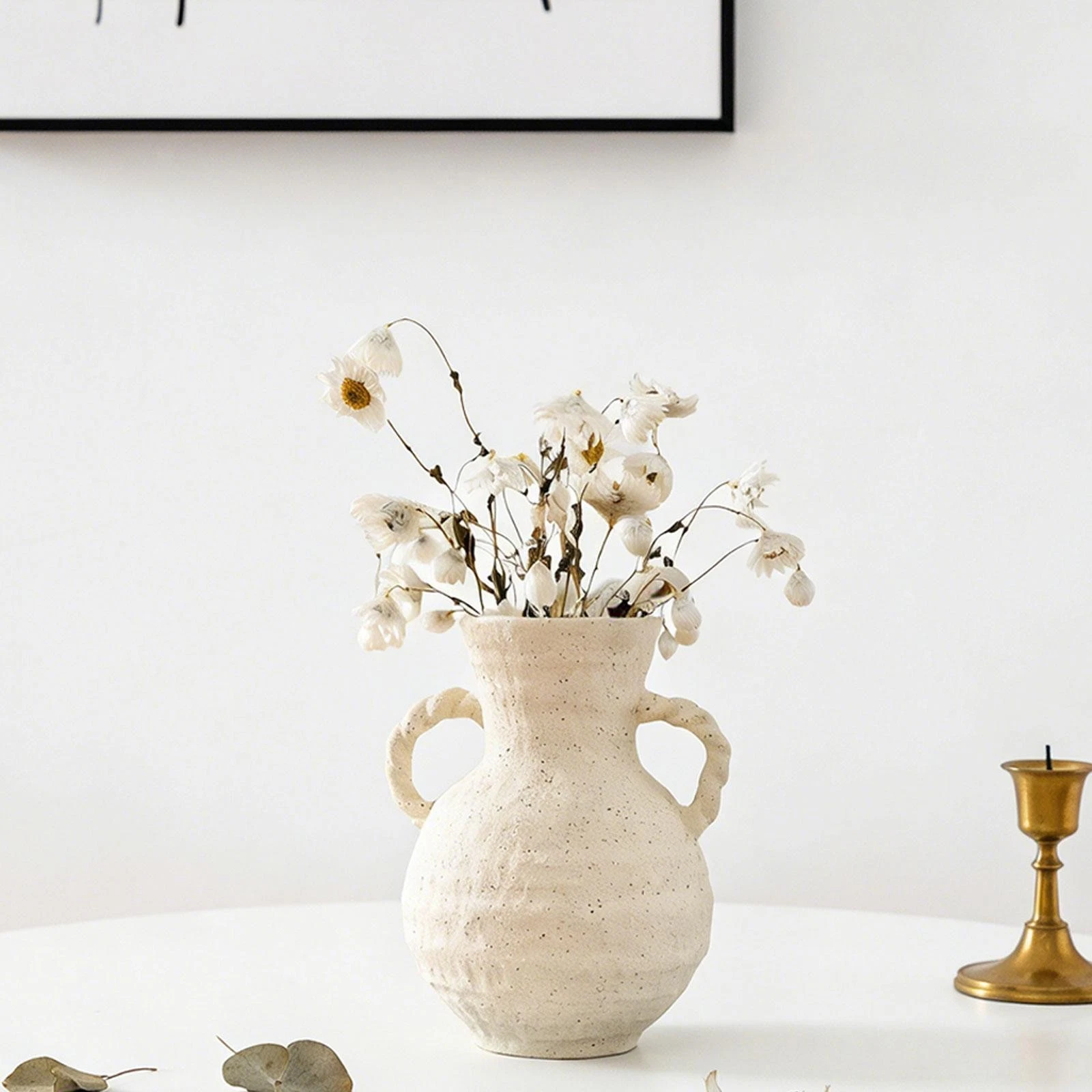 Ceramic Vase Rustic Modern White Pitcher Vase for Office Kitchen Living Room