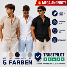 Herren Leinenhemd Strand Hemden Sommer Kurzar...