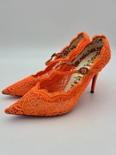 Gucci Mary Jane Heels Neon Orange Lace Size 39 Rhinestone Buckle Authentic