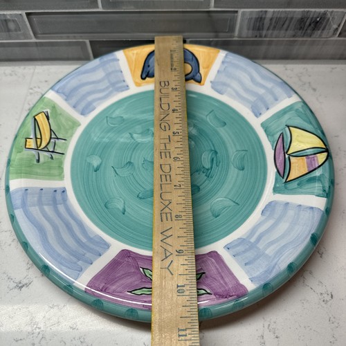 Bella Ceramica Tropical 10.5” Dinner Plates Dolphin/Palm Tree/Sailboat~Set of 4 - Afbeelding 8 van 11