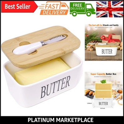 Große Keramik Butterdose mit Deckel & Messer - elegant weiß, Silikondichtung,...