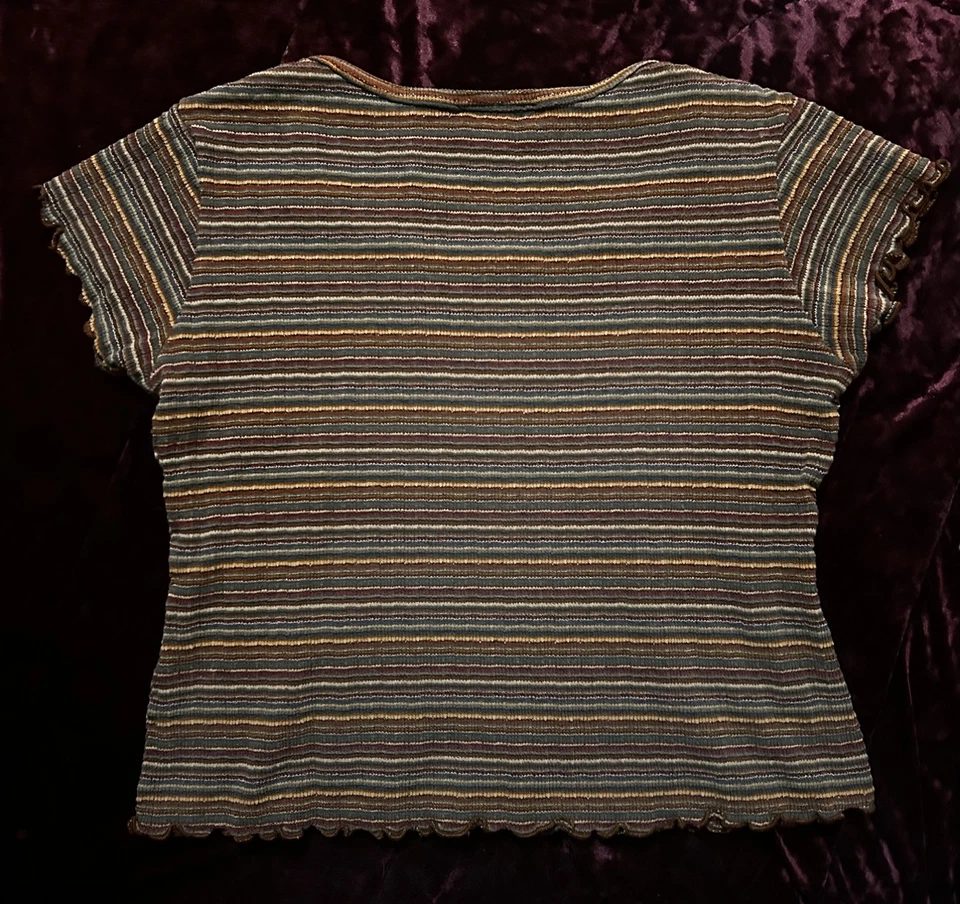 Camiseta corta vintage Contempo informal única colorida a rayas talla mediana Foto 2 de 3