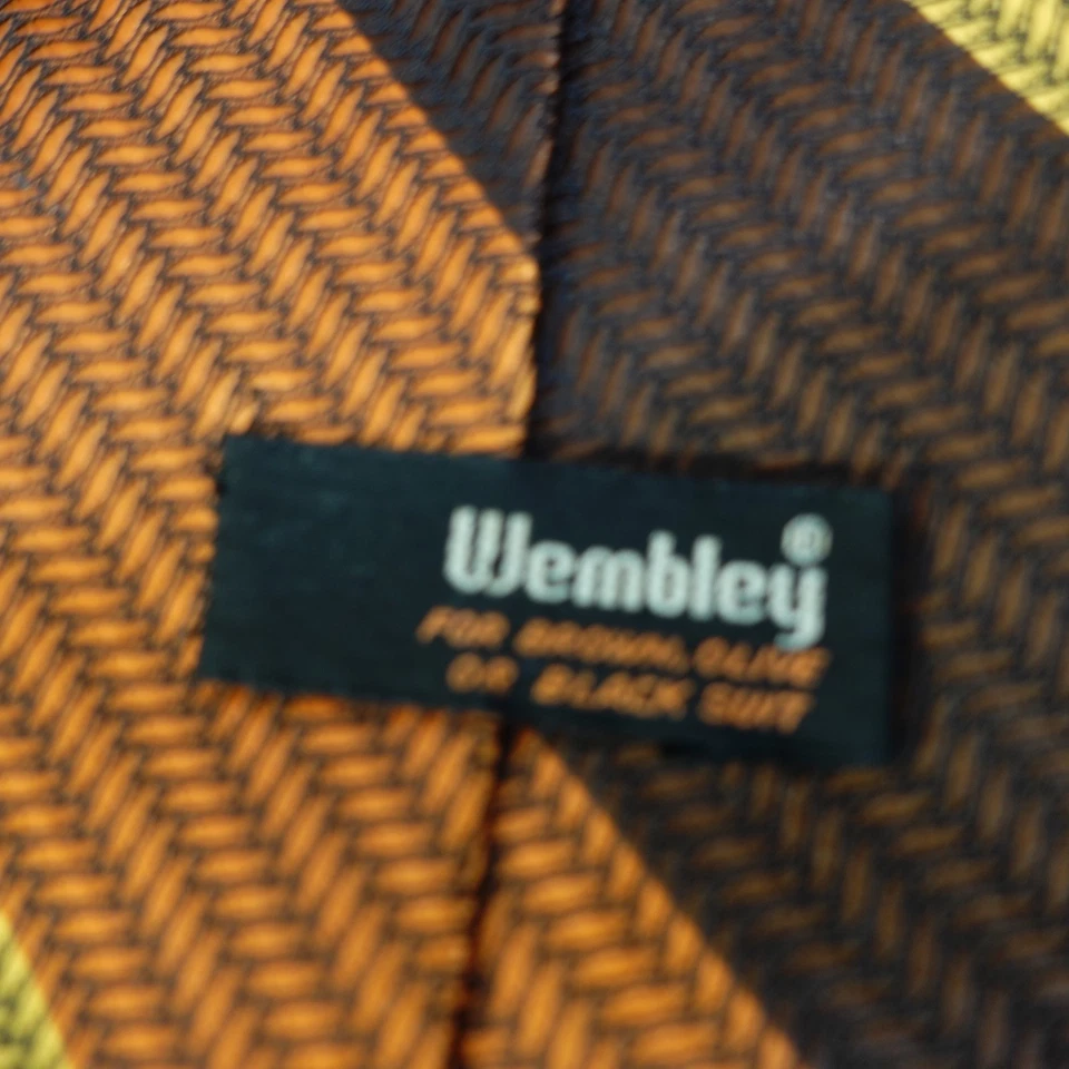 Vintage 70s Neck tie Mens Brown Colorblock Stripe Fall Foliage Textured WEMBLEY - Image 3 of 4