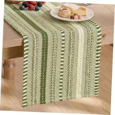 Farmhouse Stripe Braided Table Runner 12x90 12" x 90", Table Runner Army Green