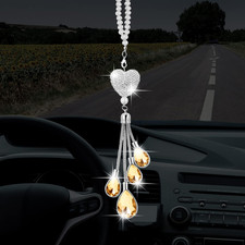 Bling Car Rear View Mirror Accessories for Women Valentine Cute Heart Crystal Ha