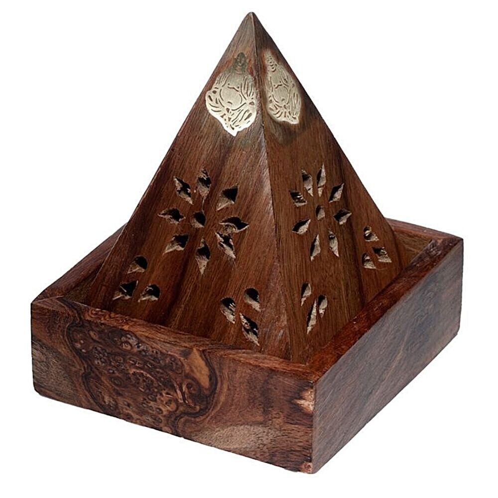 Wood Pyramid Incense Box Cone Burner Holder Thai Buddha Chinese Buddha Elephant