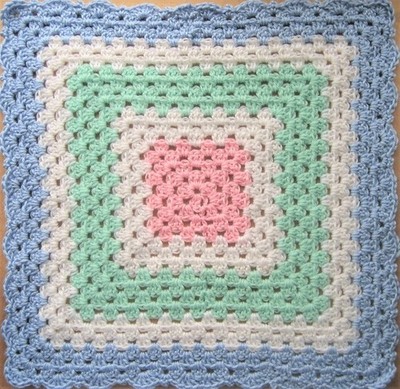 TOYS-DOLL-CROCHET BLANKET 44cm Sq Hand Made Doll Rug-Pink Lilac & Blue Shades
