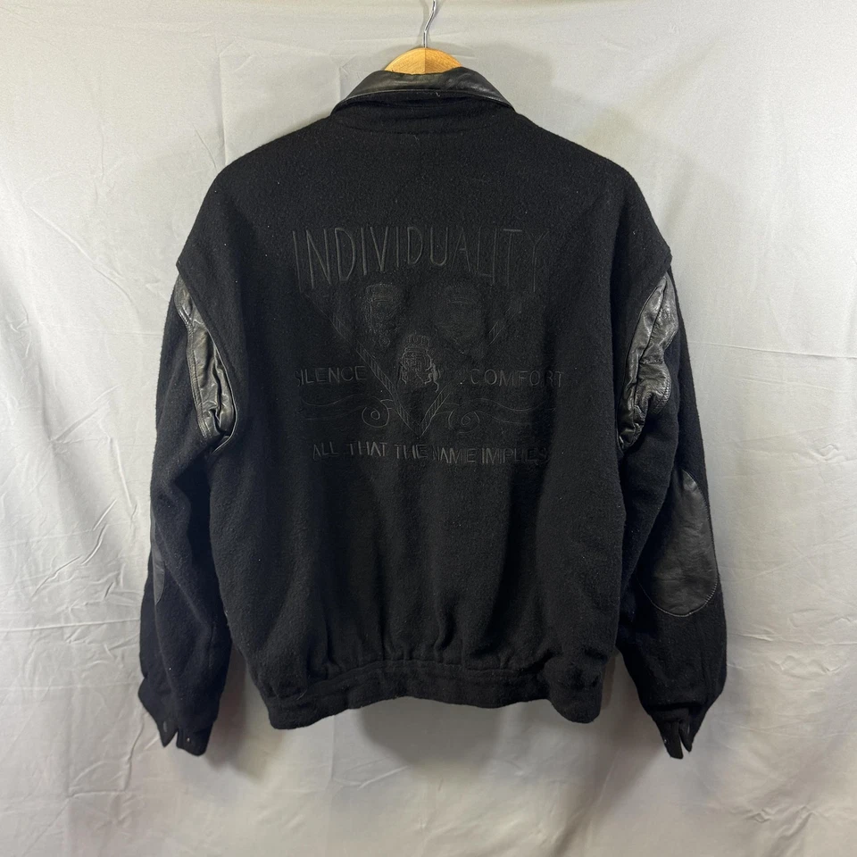 Chaqueta Bugatchi Uomo De Colección Para Hombre Mediana Negra Lana Cuero Borde Universitario Años 90 Foto 2 de 4