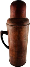 Vtg Chinese Wood Thermos Flask 13.5" Collectible Antique Carved Wooden Bottle