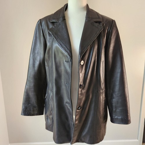 Y2K Avanti Womens Vintage Black Supple Soft Mid Length Leather Jacket 1X Plus Sz - Picture 2 of 8